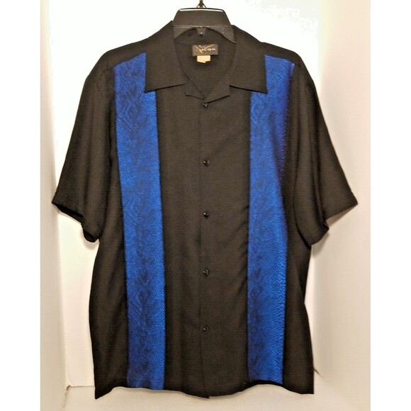 Vintage Pop Icon Shirt Men's Large Black Blue Button Up  Disco Retro    T4 - Picture 1 of 6
